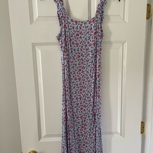 American Eagle Blue and Red Floral Dress with Ruffle Straps